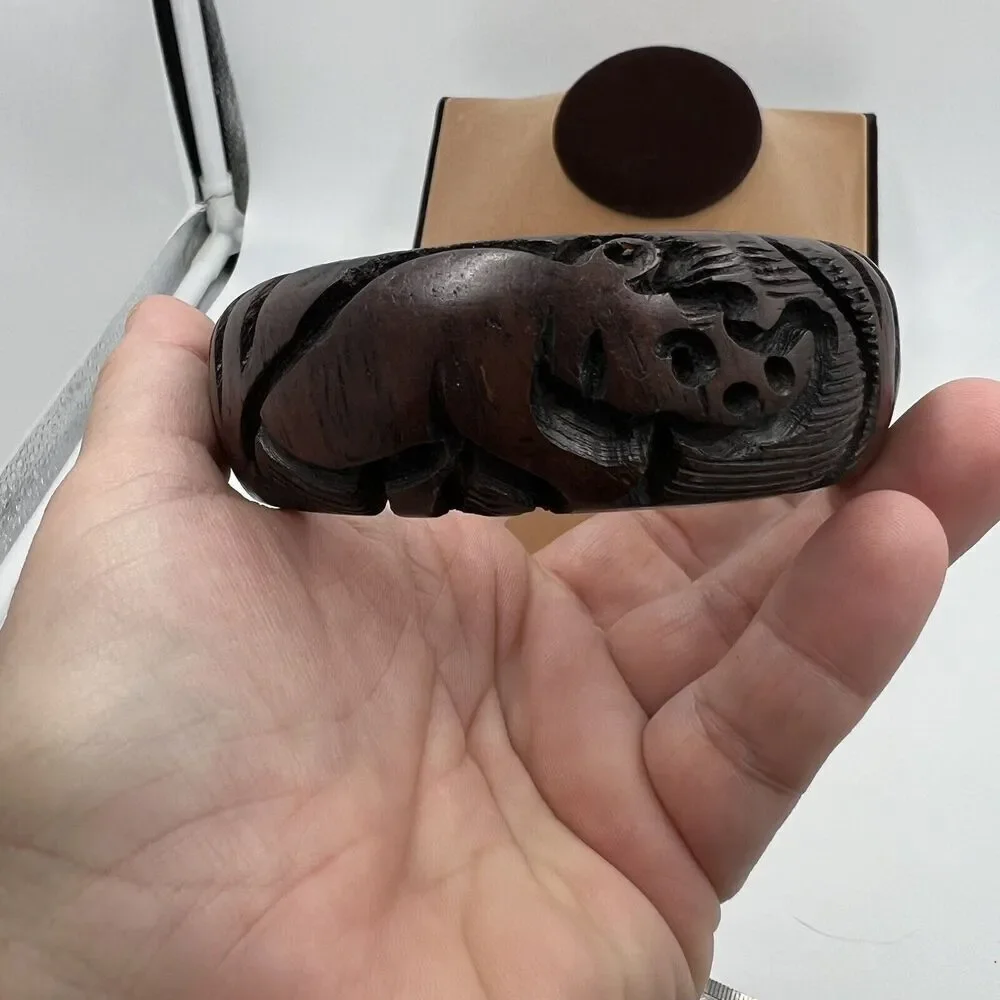 Hand Carved Wooden Safari Animal Rhino Elephant Bangle Bracelet Handmade